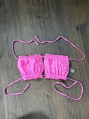 SHEIN Bright Pink Ruffle Bandeau Bikini Top